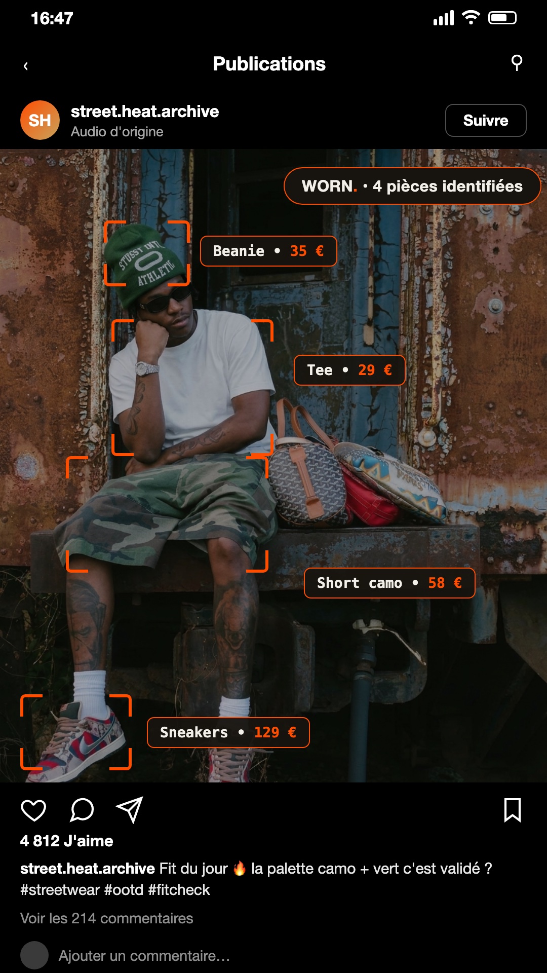 Résultat du scan WORN : 4 pièces identifiées avec leurs prix